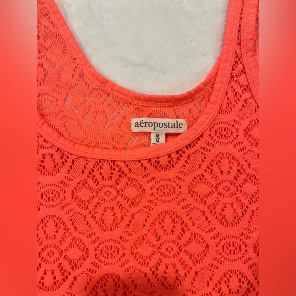 Aeropostale Neon Coral Pink Lace Crop Tank Top - Size Medium